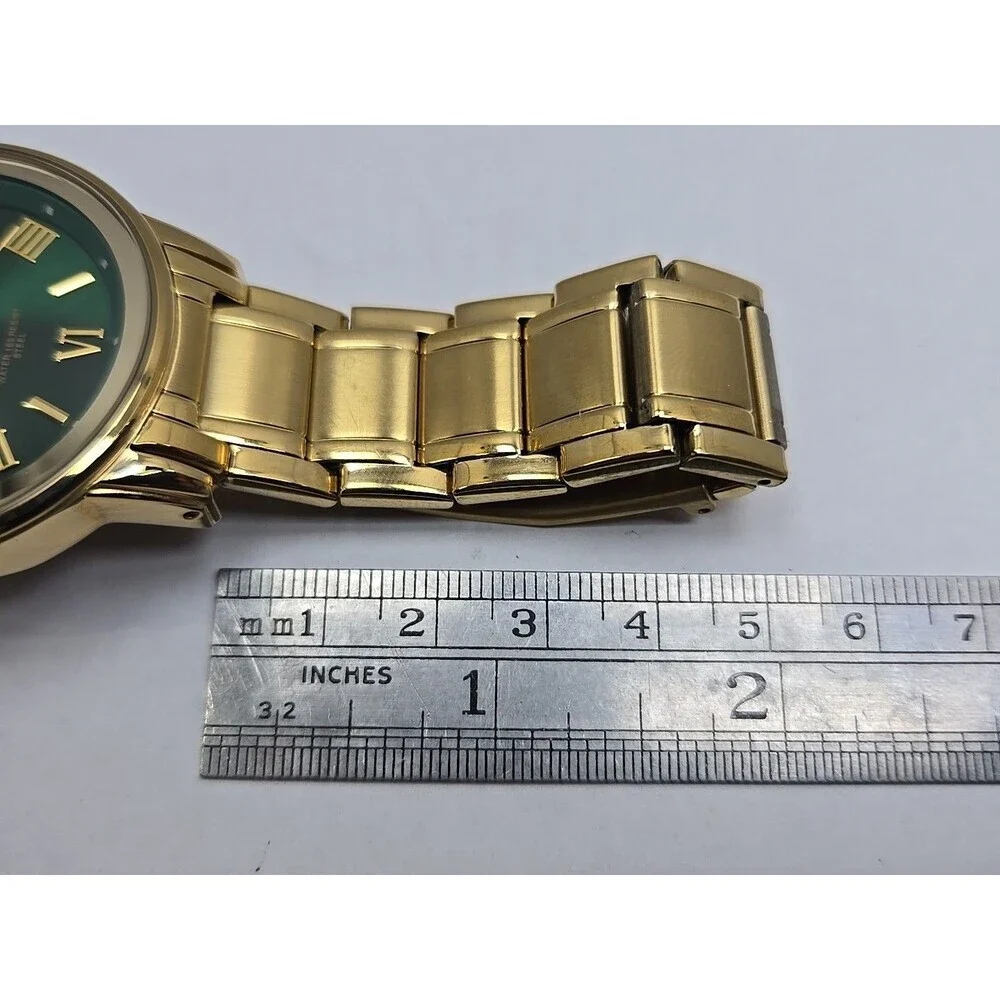 Armitron Mens Gold Tone Green Dial Day Date Quartz Watch 20/4935GP New Battery
